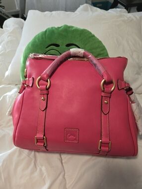 New Dooney & Bourke Fuschia Florentine Leather Satchel -Large